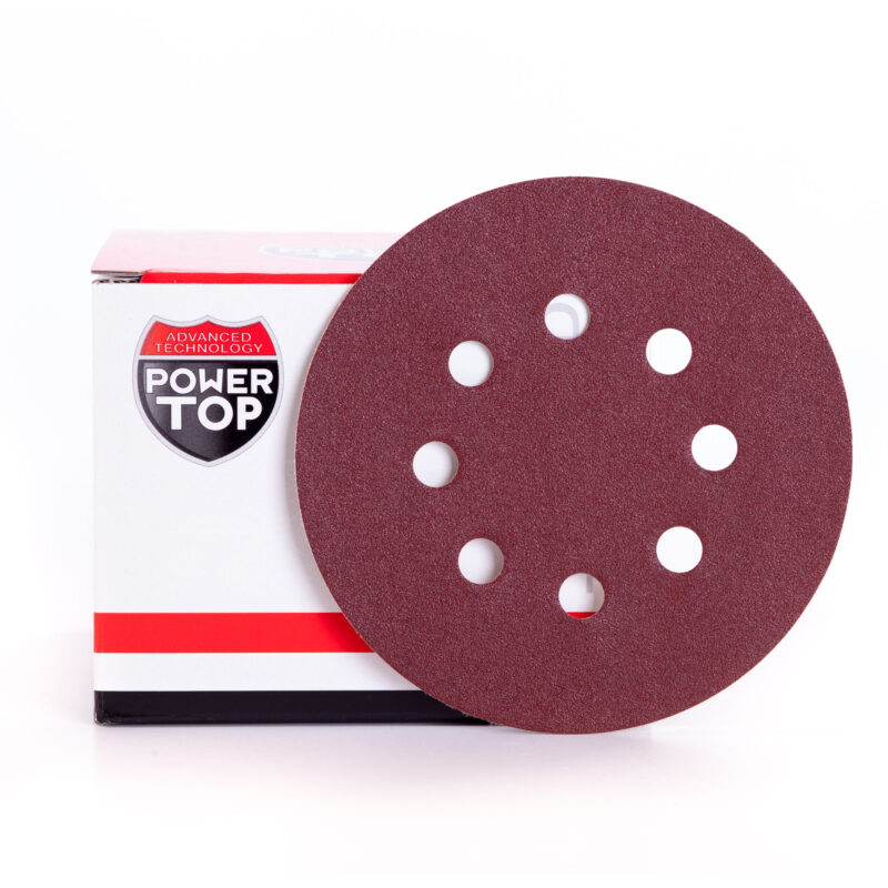 IK88 diametro 125 8 fori - Abrasivi Flessibili - PowerTop - Disco abrasivo IK88 Ø125 8 fori rosso mattone con resina fenolica e corindone artificiale