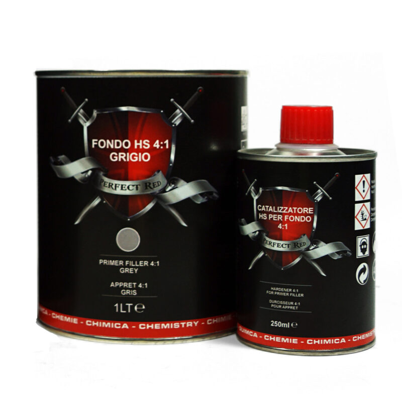 Latta di fondo (primer) HS 4 a 1 grigio da 1 litro e catalizzatore