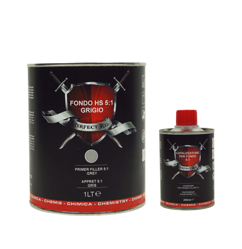 Latta di fondo (primer) HS 5 a 1 grigio da 1 litro e catalizzatore