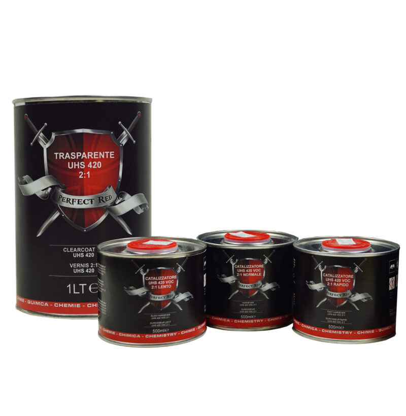 Latta di trasparente UHS 420 air drying da 1 litro e catalizzatore da 500ml