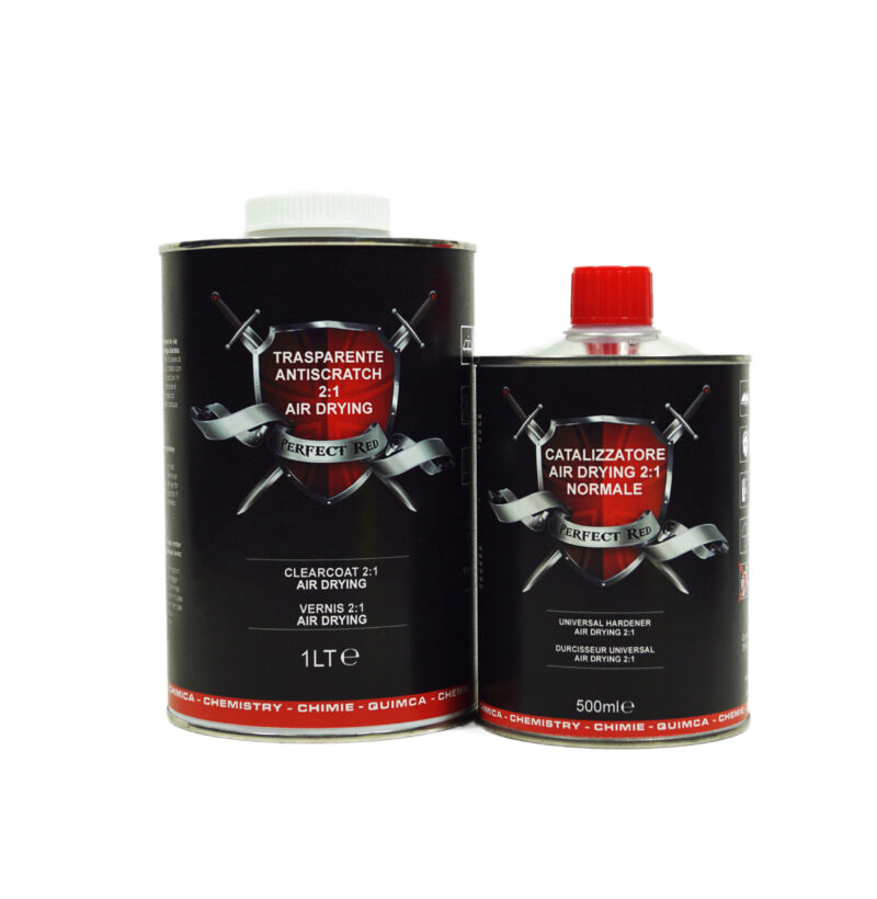 Latta di trasparente antiscratch 2 a 1 air drying da 1 litro e catalizzatore