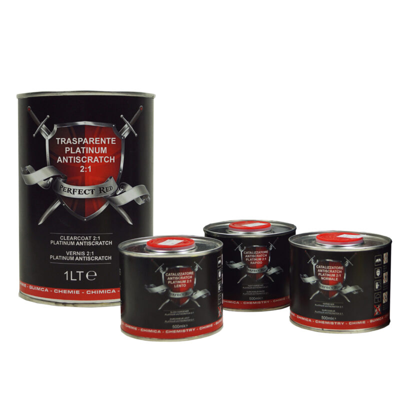 Latta di trasparente antiscratch platinum da 1 litro e catalizzatori da 500ml